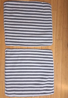 Pottery Barn Striped Pillow Cover 24x24  White Gray Cotton Wool Blend  Pair -image