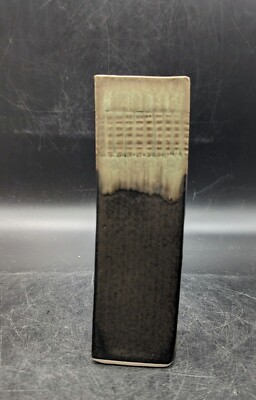 Handmade Studio Art Pottery Square Brown Vase Green Drip Signed Prophet 7