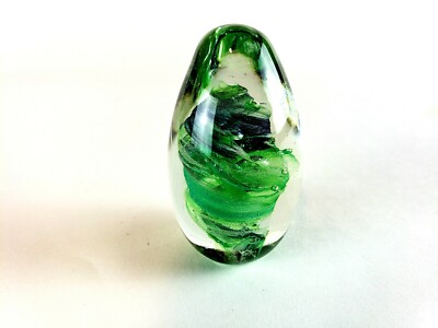 Studio Art Glass Green Twist Bubbles Egg Shaped 2.25