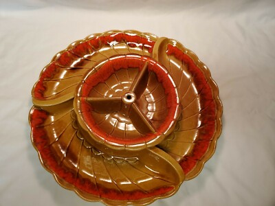 California Pottery Snack Chip & Dip Set Tray MCM Vintage NO Lazy Susan No Handle-image