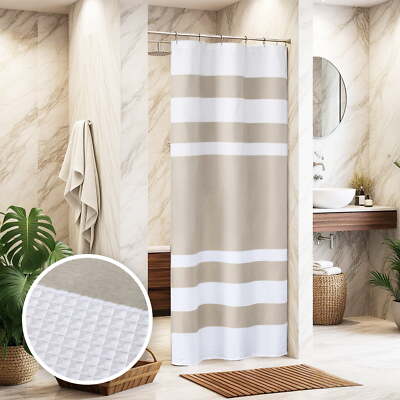 Madison Park Waffle Shower Curtain Stripe Spa for Bathroom Décor Taupe 54