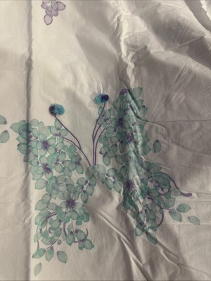 New Pottery Barn Kids Duvet Butterflies Pom Poms Purple/blue 90x88” Orig  $159-image