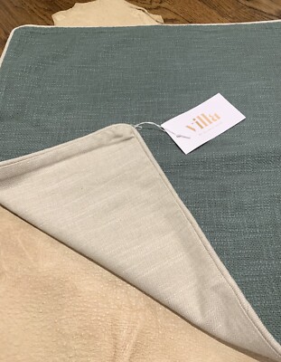 NWT Pottery Barn Alba Reversible Pillow Cover, 22”x22”, Thyme Green/Oatmeal Grey-image