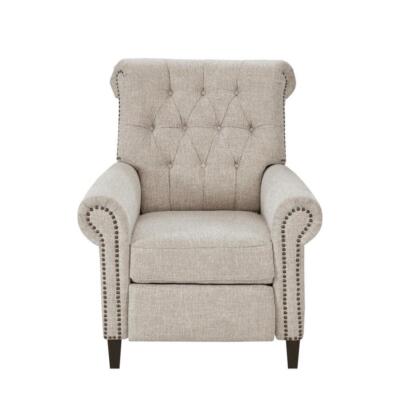 Madison Park Push Back Recliner Nailhead Trim Button Tufted Back Polyester Cream-image
