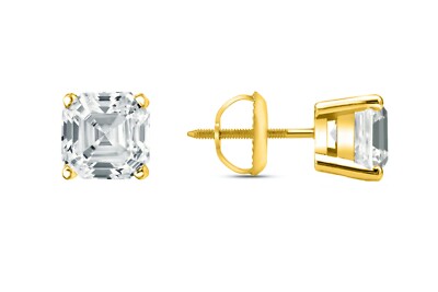 3.50 Ct Asscher Created Diamond Earrings Studs Real 14K Yellow Gold Basket Screw-image