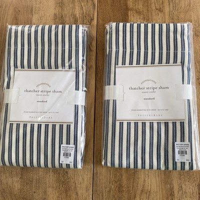 NEW Pottery Barn Thatcher Stripe STANDARD Shams~NAVY BLUE 2-image