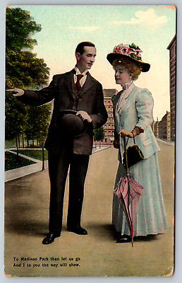 c1910s Romance Love Couple Madison Park Antique Vintage Postcard-image