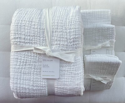 Pottery Barn CLOUD COTTON LINEN King/Cali King Duvet & 3 Euro Shams ~White~ NWT-image