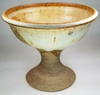 Chalice Shaped Pedestal Pottery bowl illegibly Monogrammed  ca. 20th century-image