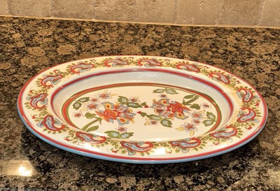 Pottery Barn Sausalito Paisley Ceramic LARGE OVAL SERVING PLATTER 18” x 14.5”-image