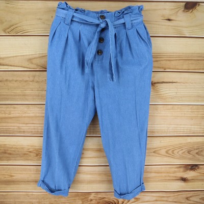 Dip Casual Pants High Rise Pleated Cuffed Womens Size 10 Blue Belted Buttons-image