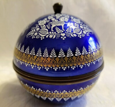 Vtg EMAIL STUDIO  STEINBOCK  Enameled Egg Trinket Box Brass Trim  Austria -image