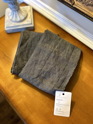 Pottery Barn Belgian Flax Linen Double Flange STANDARD Shams (2) Dark Forest OB-image