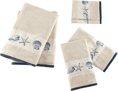Madison Park Embroidered Cotton Jacquard 6 Piece Towel Set See below, Blue -image