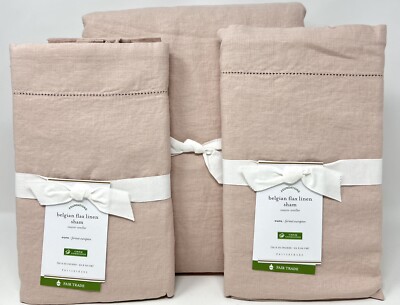 New~Pottery Barn~ Belgian Flax Linen Duvet Cover King~2  Euro Shams~ Soft Rose-image