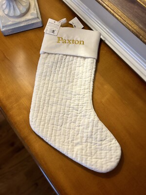 Pottery Barn Channel Quilted Velvet Ivory Medium Stocking Mono “Paxton” Read!-image