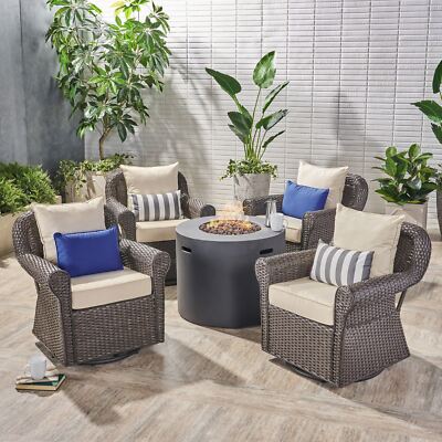 Harding Outdoor 4 Piece Swivel Club Chair Set with Round Fire Pit-image