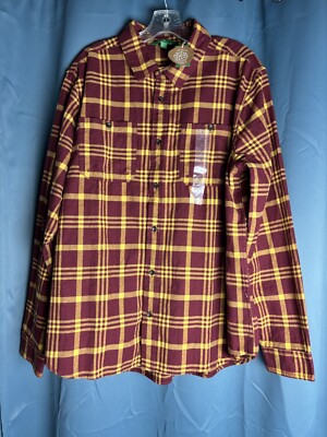 Dip Men’s Long Sleeve Button-Down Flannel Shirt in Red/Gold Size L NEW Soft!-image