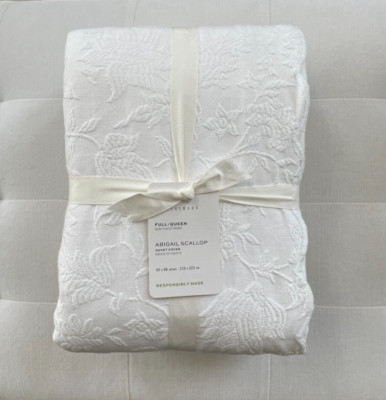 Pottery Barn ABIGAIL SCALLOPED TEXTURED Duvet Full/Queen ~White~ NWT-image
