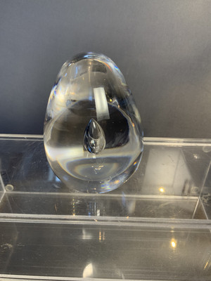 Val St. Lambert Egg Shaped Controlled Teardrop Bubble Clear Paperweight-Signed-image