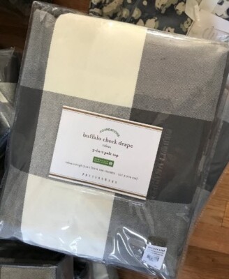 Pottery Barn Buffalo Check Drapes Set 2 Charcoal Gray 50x 96 Pair New More+🦩-image