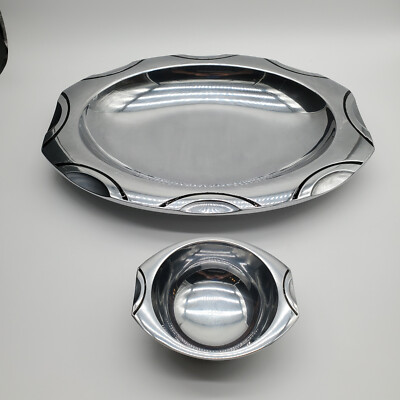 Vintage 1980's Lenox Silver and Black Cast Aluminum Chip and Dip Tray-image