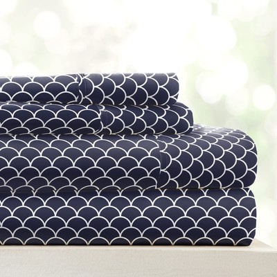 4 Piece Sheet Set Patterned, Queen, Scallop Navy-image