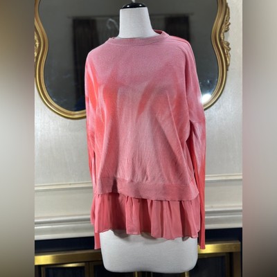 DG2 by Diane Gilman Pink Dip Dye Sweater Top Size L Layered Hem Pullover Boho-image
