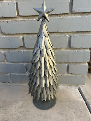 RETIRED Pottery Barn Silver Metal Galvanized Christmas Holiday Tree w/ Star 15