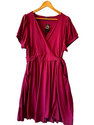 NEW Torrid Pink Purple Studio Knit V-neck Puff Sleeve Waist Tie Mini Dress 3X-image