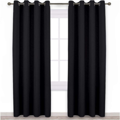 Black Blackout Curtains for Bedroom 84 Inches Long - Light Reducing Thermal Insu-image