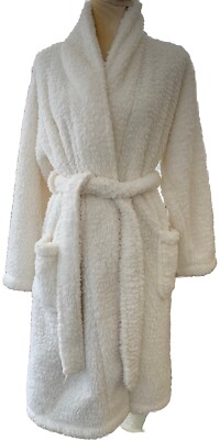 Pottery Barn Fluffy White Robe Medium Belt Tie Pockets VGC-image