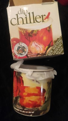 ***Gourmet Village Dip Chiller Venetia 2 Pc Ceramic Set Large Bright Veg Motif-image