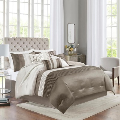 Madison Park Amherst Faux Silk Comforter King (104 in x 92 in), Natural -image