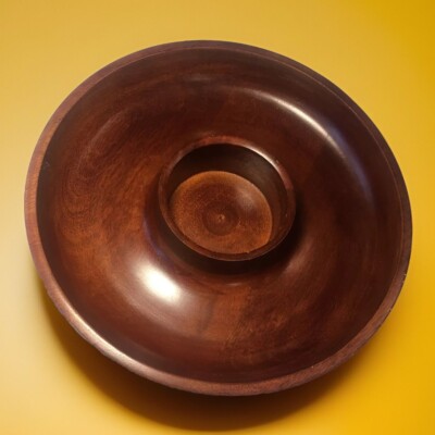 Vintage Solid Wooden Chip And Dip Snack Tray Large Size 14” Wide-image