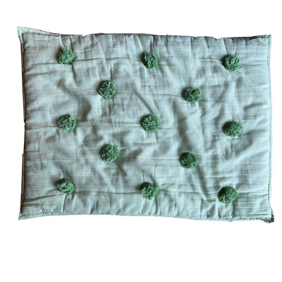 Pottery Barn PB Teen Crinkle Puff Pom Pom Green Standard Pillow Sham Tie Back-image