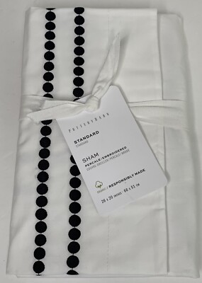 One Pottery Barn Pillowcase Standard Embroidered Pearl Black Organic 26x20-image