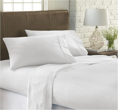 Ienjoy Home Expressed In Embossed Sheet Set CAL King White Striped 4-Piece BED35-image