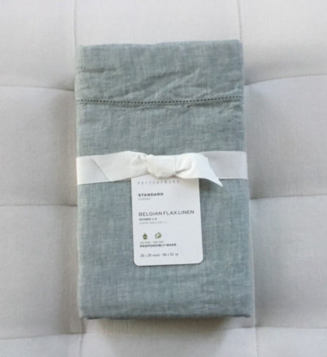Pottery Barn BELGIAN FLAX LINEN Standard Shams ~Set of Two~ Mineral Blue NWOT-image