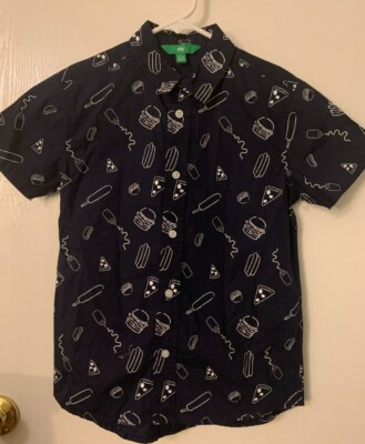Boys short sleeve button up shirt, Large 12-14, Hot dogs and Hamburgers, dip-image