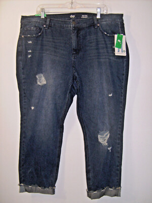 Dip Size 20W Midrise Straight Dark Distressed Frayed Hem Jeans-image