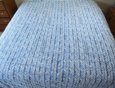 Pottery Barn King Duvet Cover Braid Organic Cotton Blue White Coastal Abstract-image