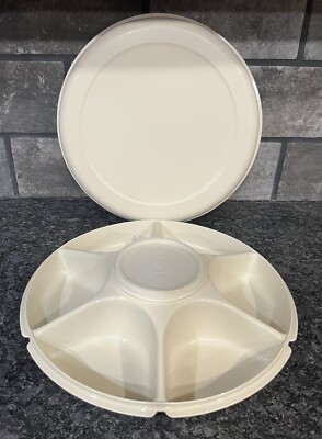 Vintage Tupperware Divided Vegetable Relish Chip & Dip Serving Tray & Lid-image