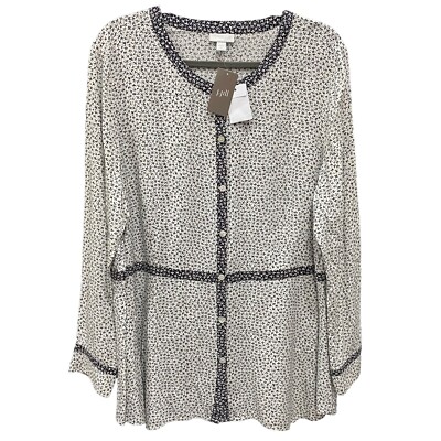 NWT J. Jill Cream Tossed Florette Dipped-Hem Shirt Size XL Button Front-image