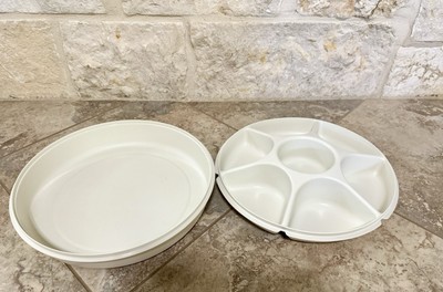 Vintage Divided Tupperware Veggie Fruit Chip Dip Serving Tray With Lid Large 14