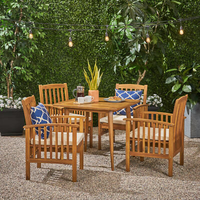 Phoenix Outdoor Acacia 4-Seater Dining Set with Cushions and 36