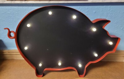 Piggy PIG shaped Red Metal Frame Chalkboard Lighted Menu Sign Board Studio Decor-image