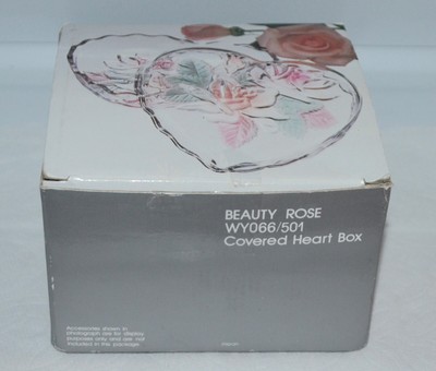 STUDIO NOVA Heart Shaped TRINKET BOX Dish Bowl 3D Emboss Glass Frosted PINK ROSE-image