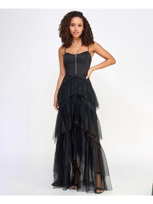 CITY STUDIO Womens Black Lined Zipper Accent Ruffles Formal Dress Juniors 56-image