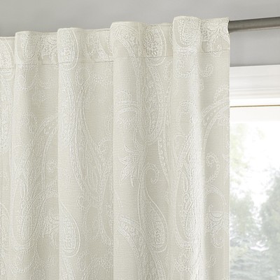 Pedra Paisley Embroidery 100% Blackout Back Tab Curtain Panel, 40